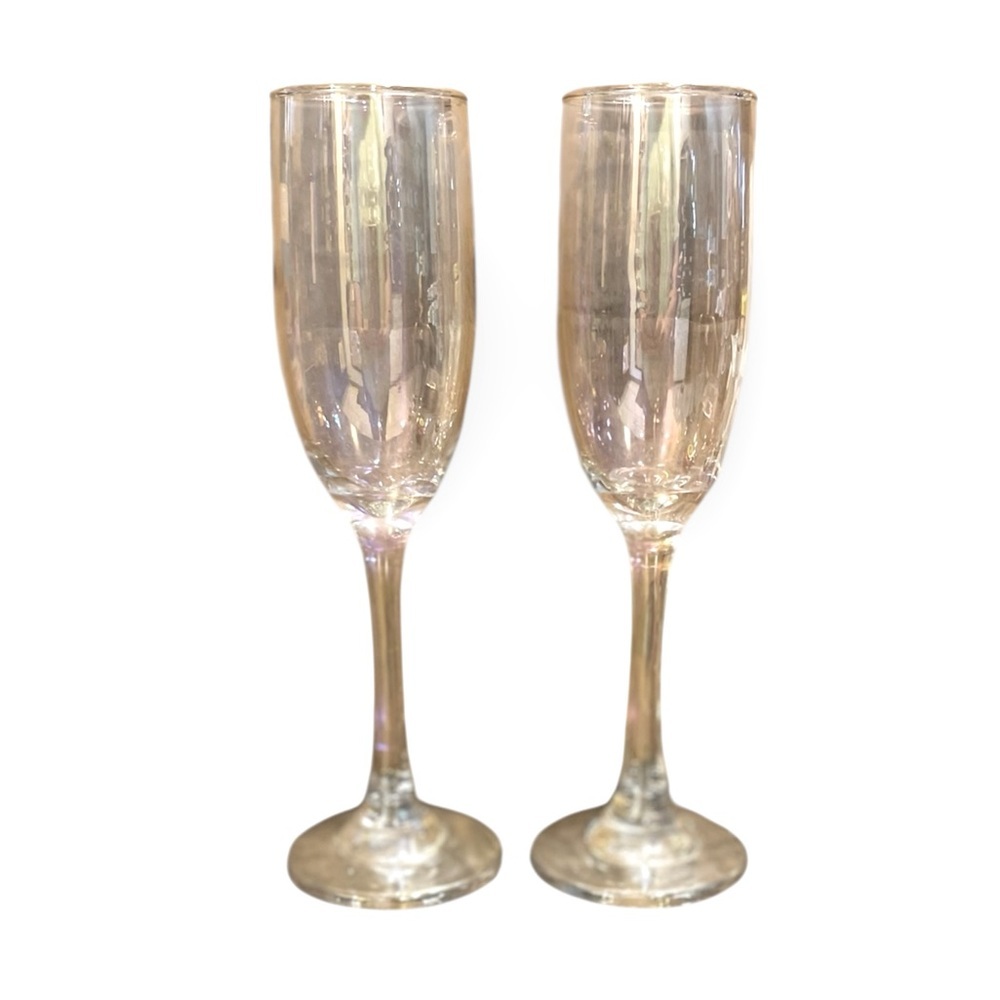 Set of 2 Iridescent Champagne Flute Glasses